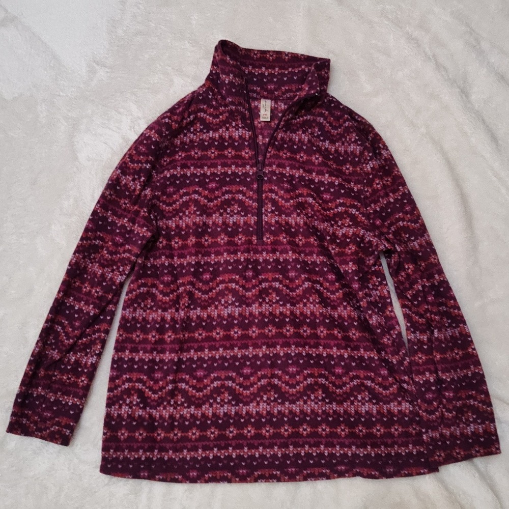 Exertek Womens Petite Medium 1/4 Zip Fleece Pullover Burgundy Fair Isle Size M P